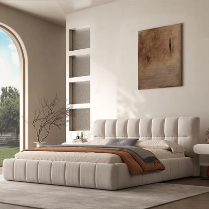 Queen Cloud Platform Bed with 38.5-inch Extra-Thick Soft Headboard, Cream