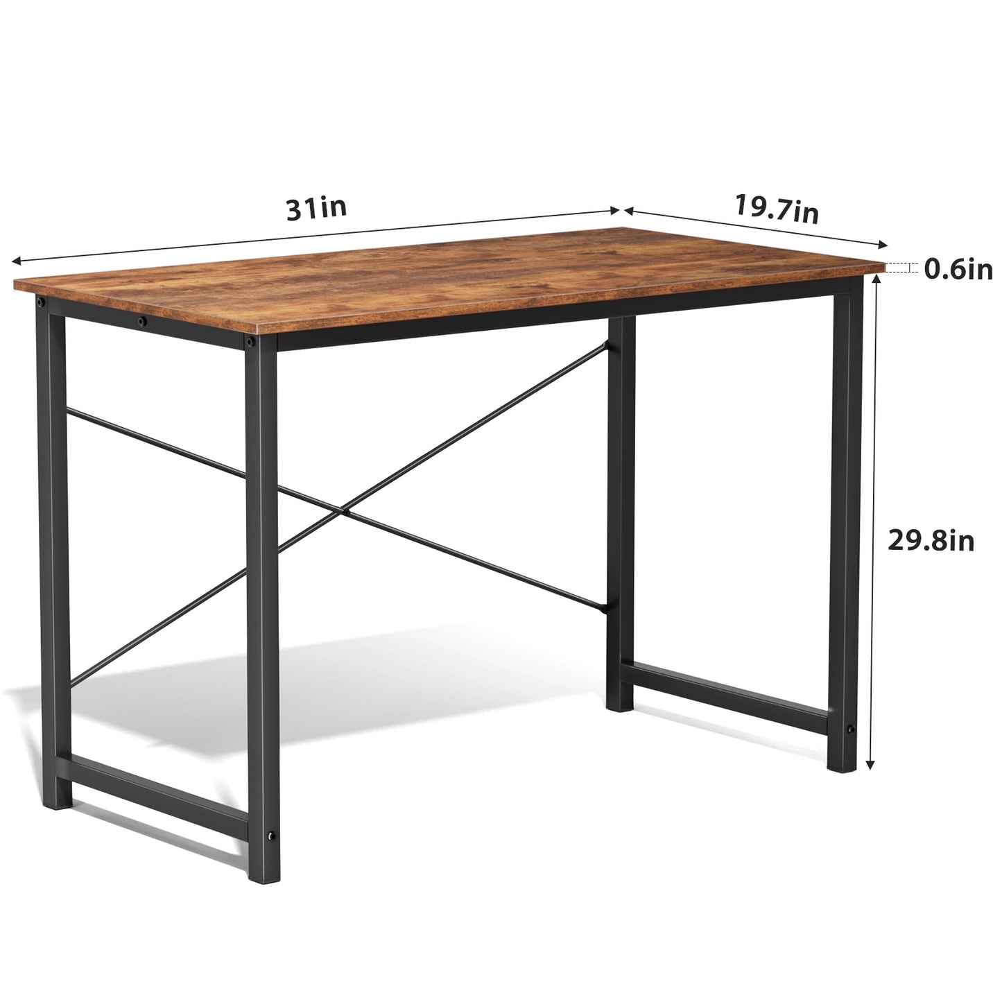 Computer Office Desk Compact Metal Frame Wood Tabletop Easy Assembly