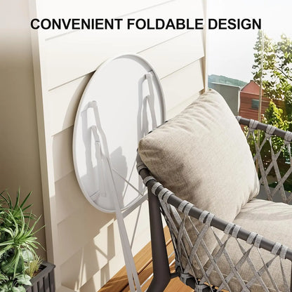 3Pcs Patio Bistro Set, Metal Frame Space-Saving Folding Table and Chairs