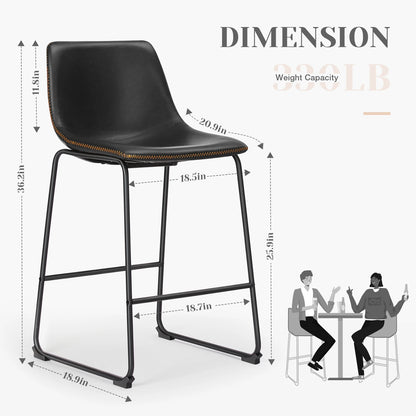 Pu Leather Bar Stools Set of 2 Counter Height Modern Stool