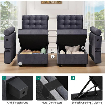 U-Shaped Sectional Convertible Sofa with Storage, 6-Seat