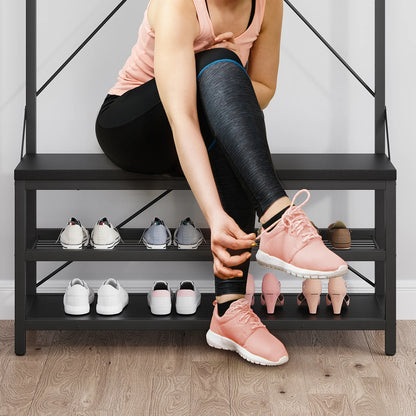 72Inch Tall Coat Rack 5-in-1 Shoe Rack/Bench, Storage shelves 8 Hooks