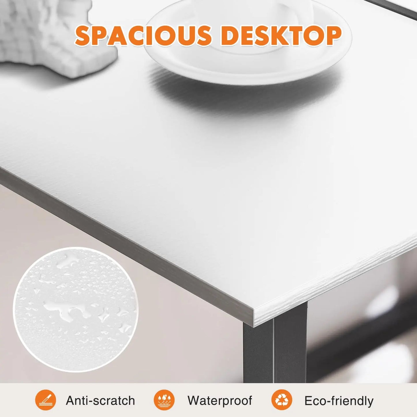 Computer Office Desk Compact Metal Frame Wood Tabletop Easy Assembly