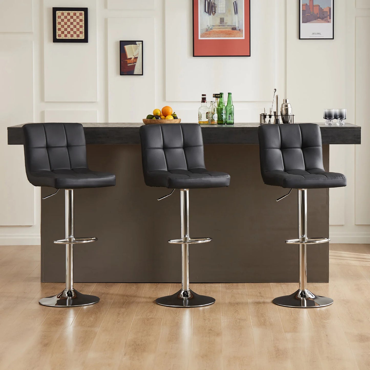 PU Leather Bar Stools Set of 2,Upholstered Counter Height