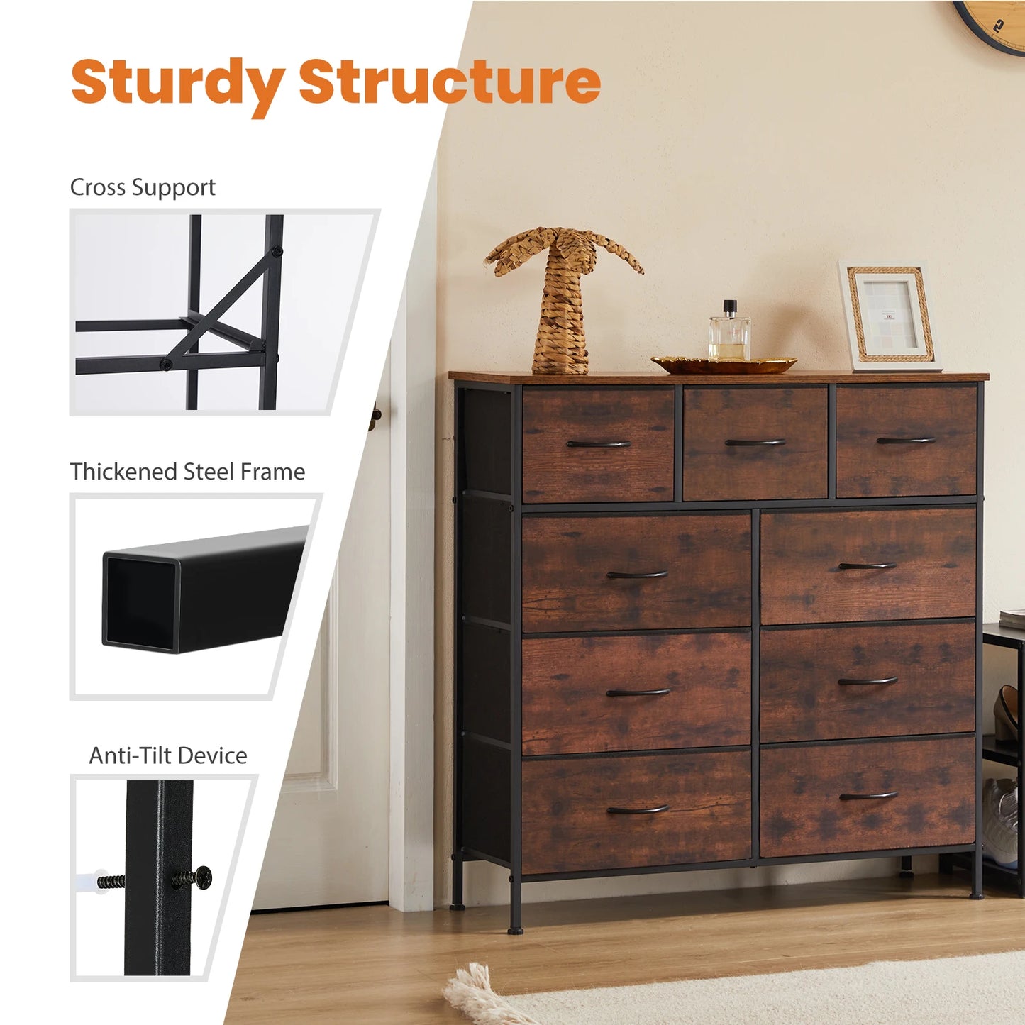 Dresser For Bedroom 9 Fabric Storage Drawer Wardrobe Tall Chest Organizer