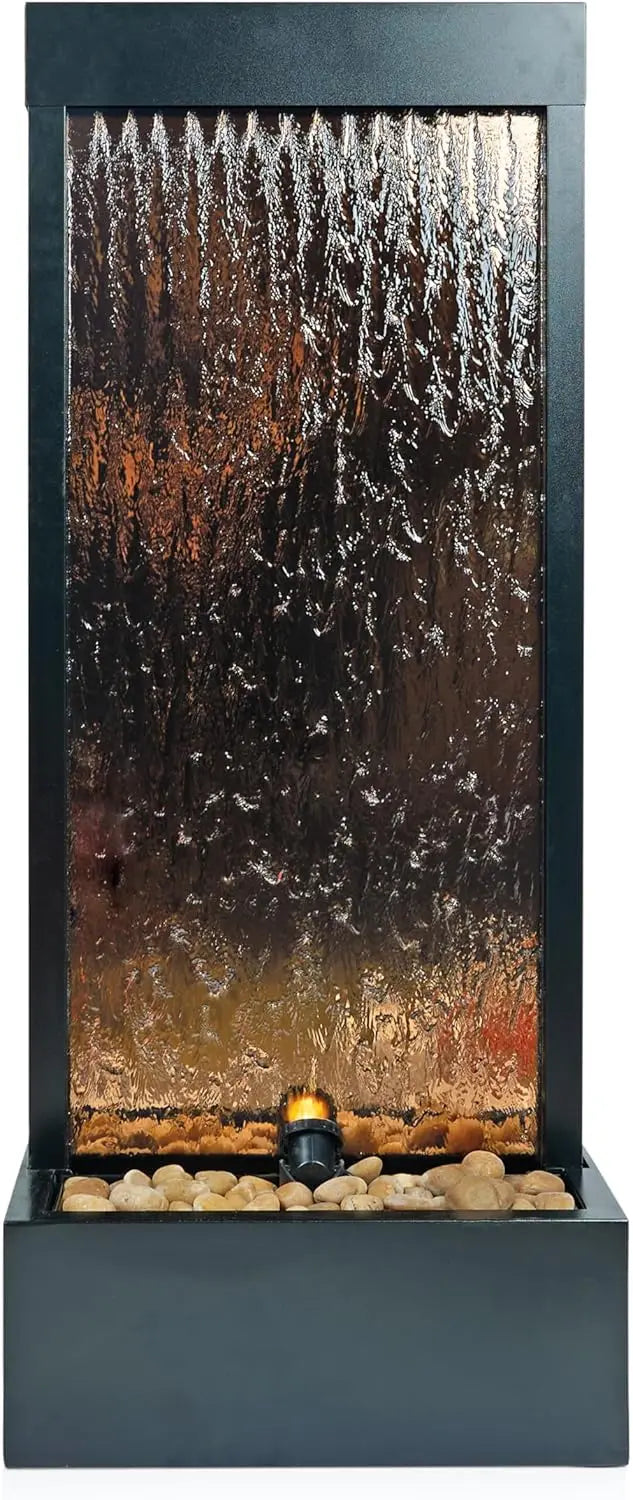 Mirror Waterfall Fountain-Stones & Lights -Indoor/Outdoor 48 Inches