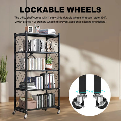 Storage Shelving 5-Tier With Wheel Unit Metal Shelf Adjustable