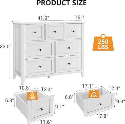 7 Drawers Dresser for Bedroom, Farmhouse Chest  for Storage