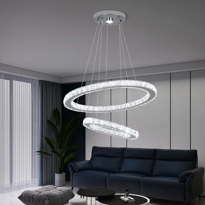 Modern Led  Pendant Light Luxury Crystal Rings Dimmable Chandelier