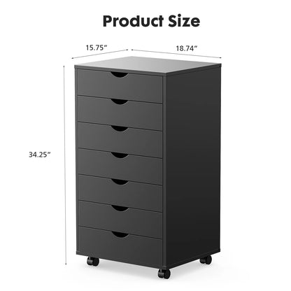 7 Wooden Drawer Rolling Chest Dresser/Nightstand Storage Cabinet
