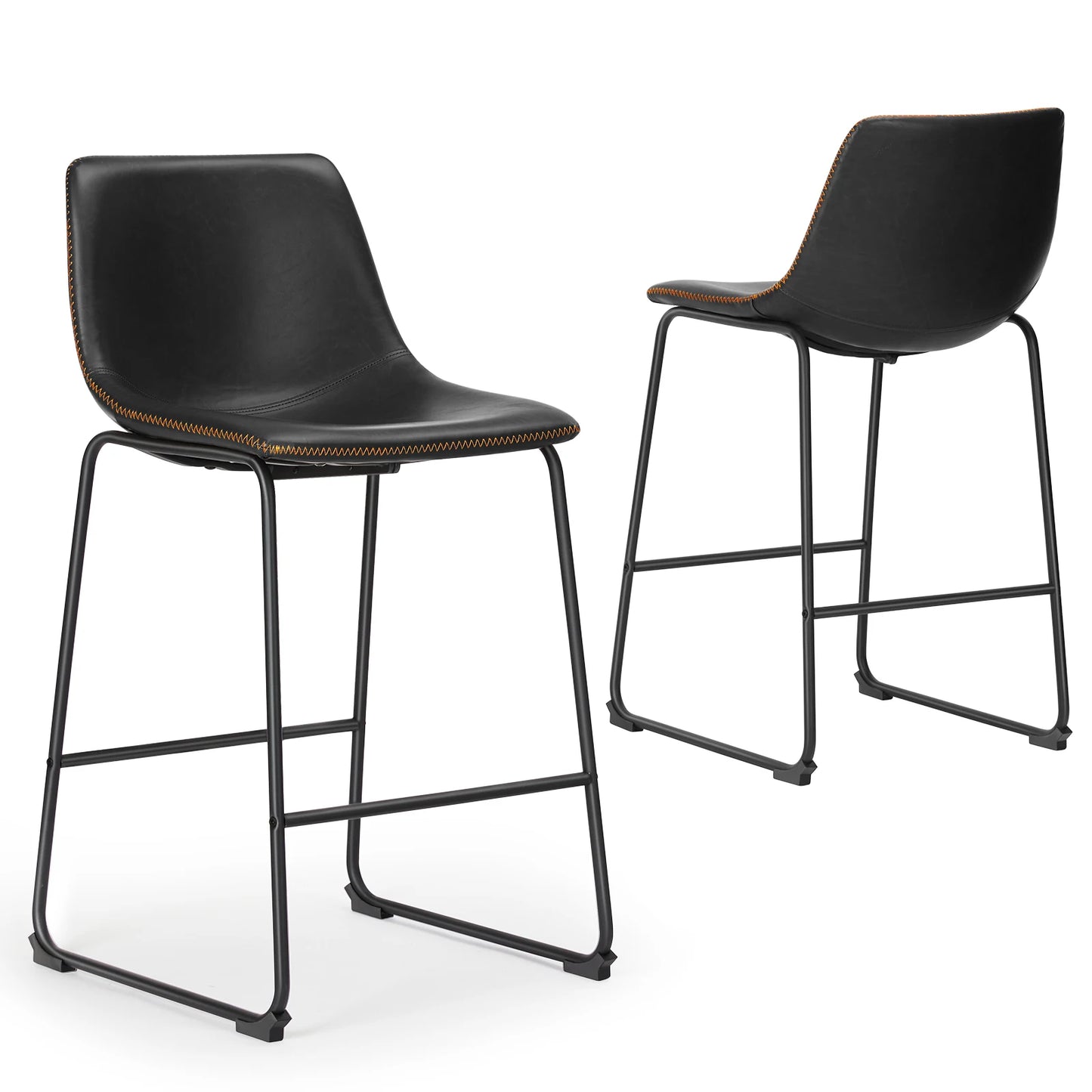 Pu Leather Bar Stools Set of 2 Counter Height Modern Stool