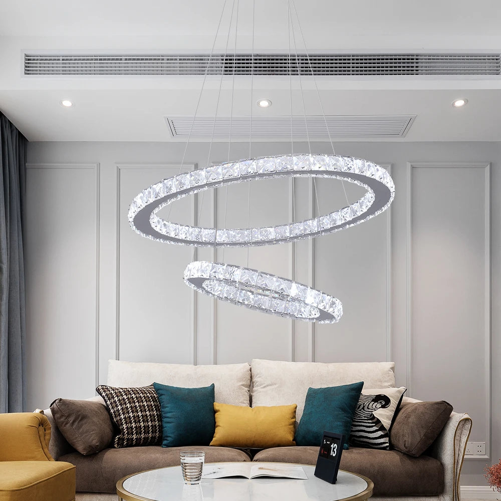 Modern Led  Pendant Light Luxury Crystal Rings Dimmable Chandelier