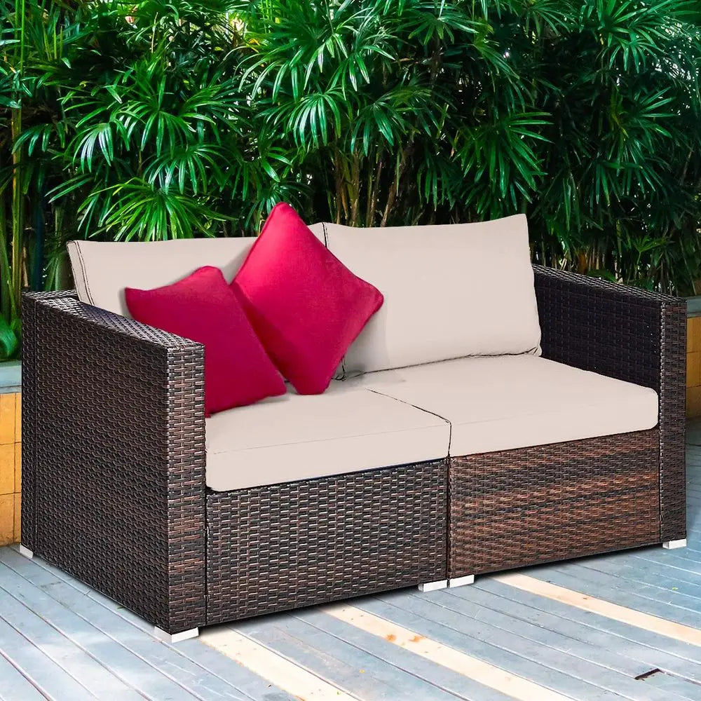 Wicker Loveseat 2 Piece, Patio Furniture Couch Removable Cushions,