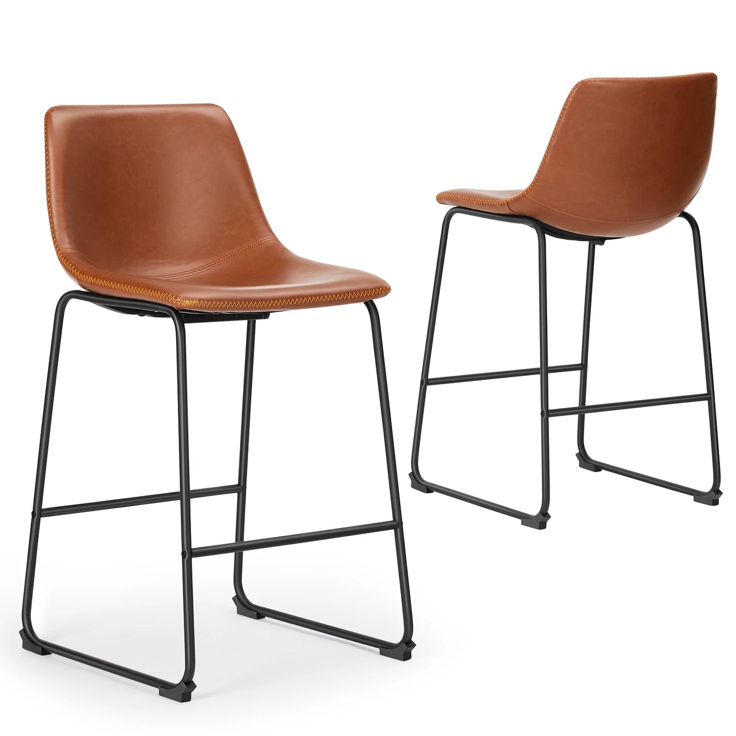 Pu Leather Bar Stools Set of 2 Counter Height Modern Stool
