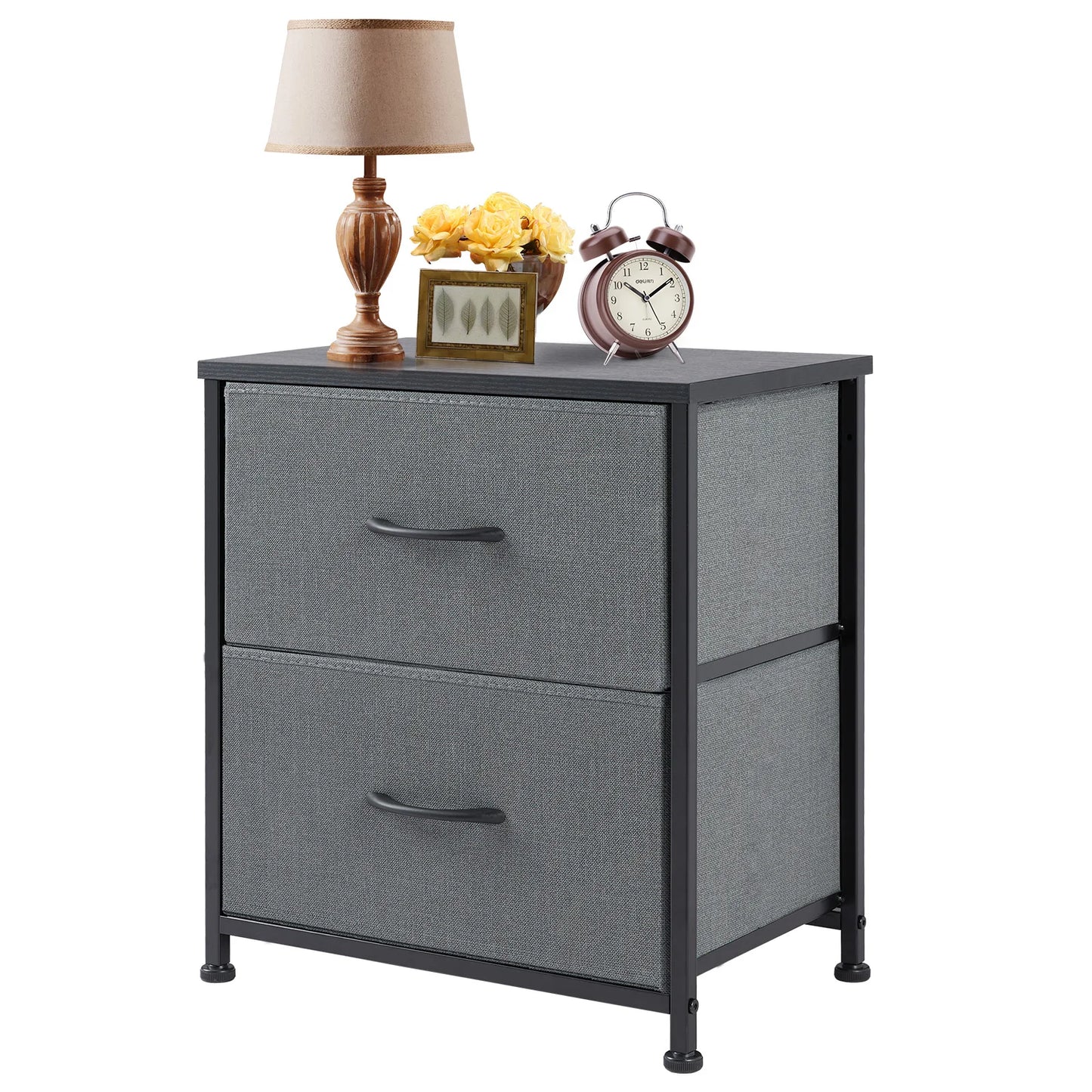 Nightstand Bedside Storage  2 Fabric Drawers Cabinet Furniture