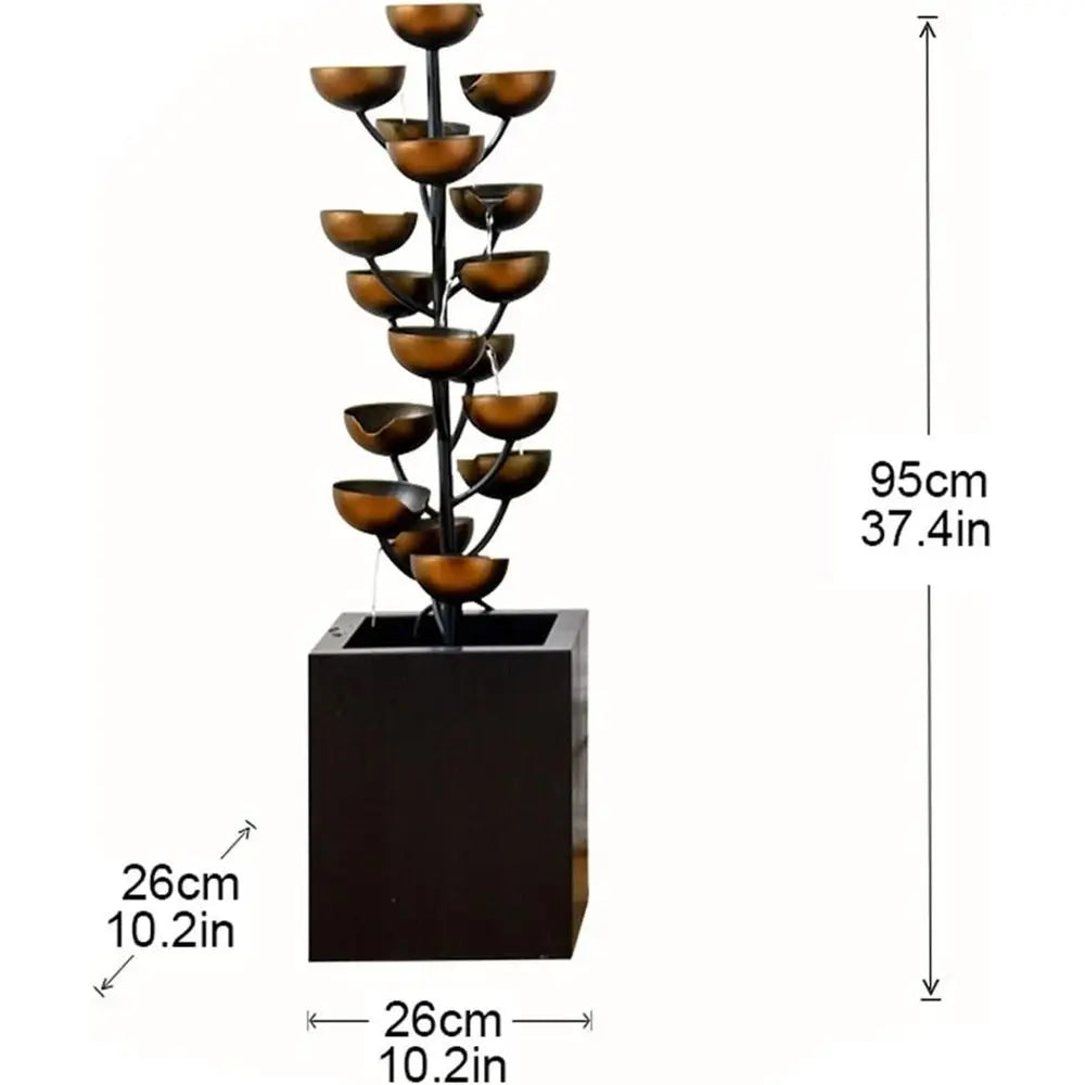 Luxury Retro Wrought Iron Indoor Fountain, Cascading Metal Bowl Waterfall,