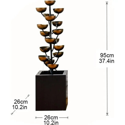 Luxury Retro Wrought Iron Indoor Fountain, Cascading Metal Bowl Waterfall,
