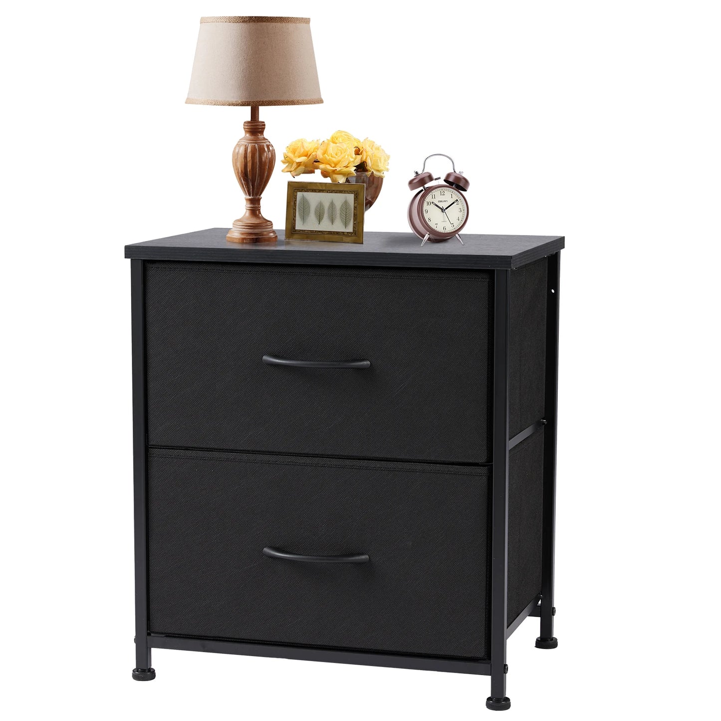Nightstand Bedside Storage  2 Fabric Drawers Cabinet Furniture