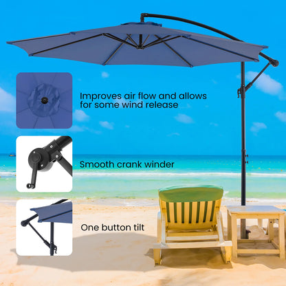 10FT Outdoor Patio Umbrella Hanging Cantilever with Easy Tilt Adjustment UV