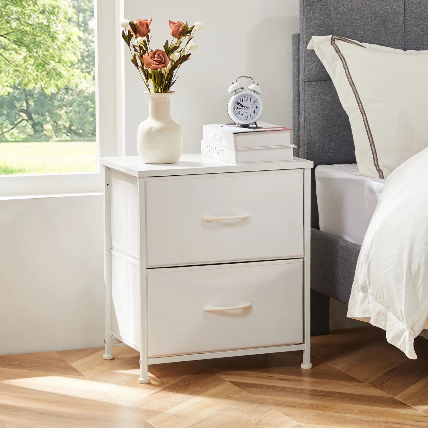 Nightstand Bedside Storage  2 Fabric Drawers Cabinet Furniture