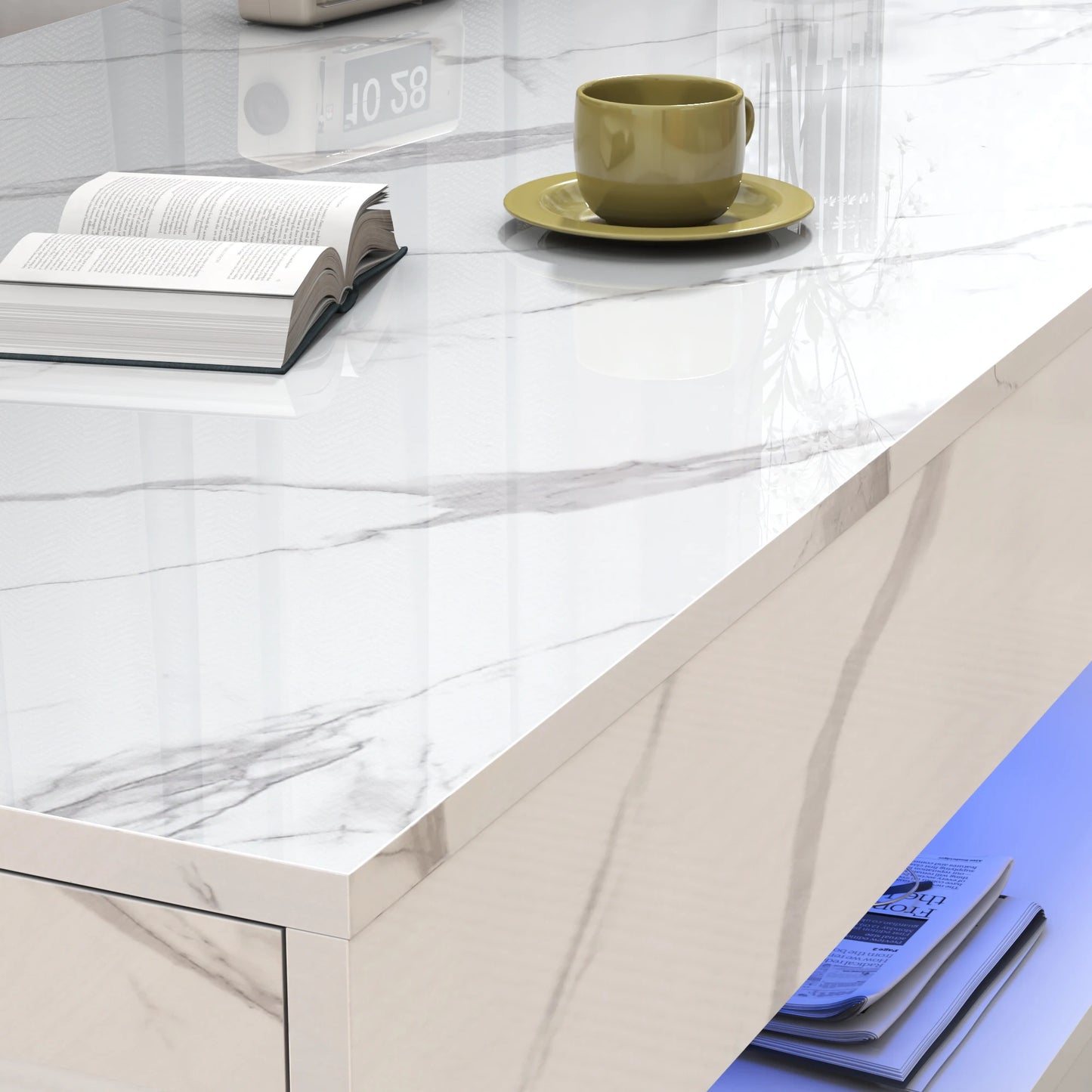 Modern Double-Layer Coffee Table with LED lights, 2 Storage Drawers