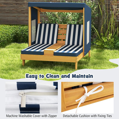 Kids Chaise Lounge Chair Outdoor, Toddler Wood Double Pool Lounger