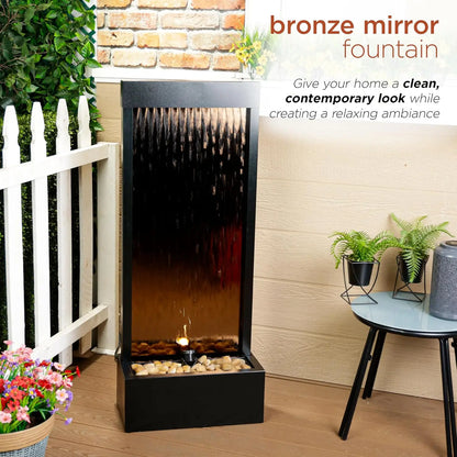 Mirror Waterfall Fountain-Stones & Lights -Indoor/Outdoor 48 Inches