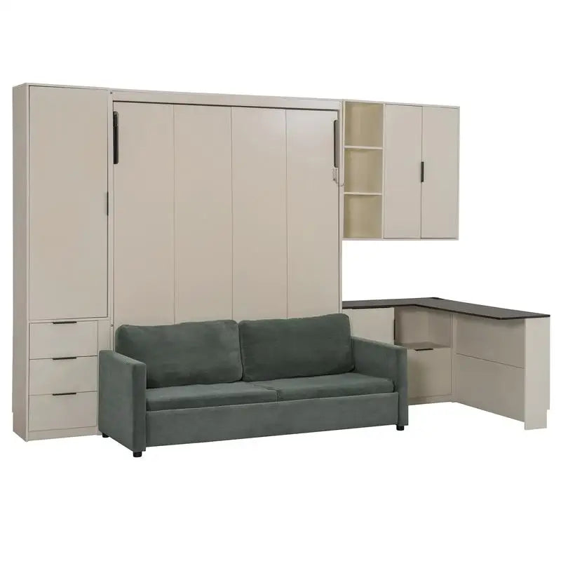 Queen Murphy Bed with Hydraulic Storage, Sofa, LED/USB