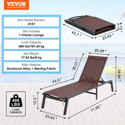 Chaise Lounge Chair Outdoor Aluminum Folding Pool Lounge Recliner