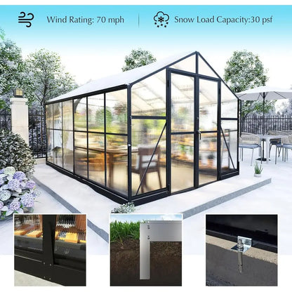 Walk-in Greenhouse with 7ft Height, 4 Vent Windows,