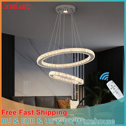 Modern Led  Pendant Light Luxury Crystal Rings Dimmable Chandelier