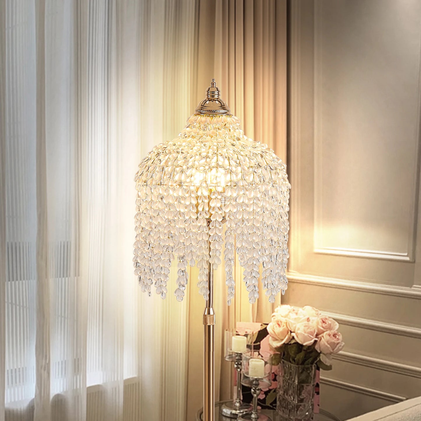 Light Elegant Crystal Floor Lamp Vintage Waterfall Design