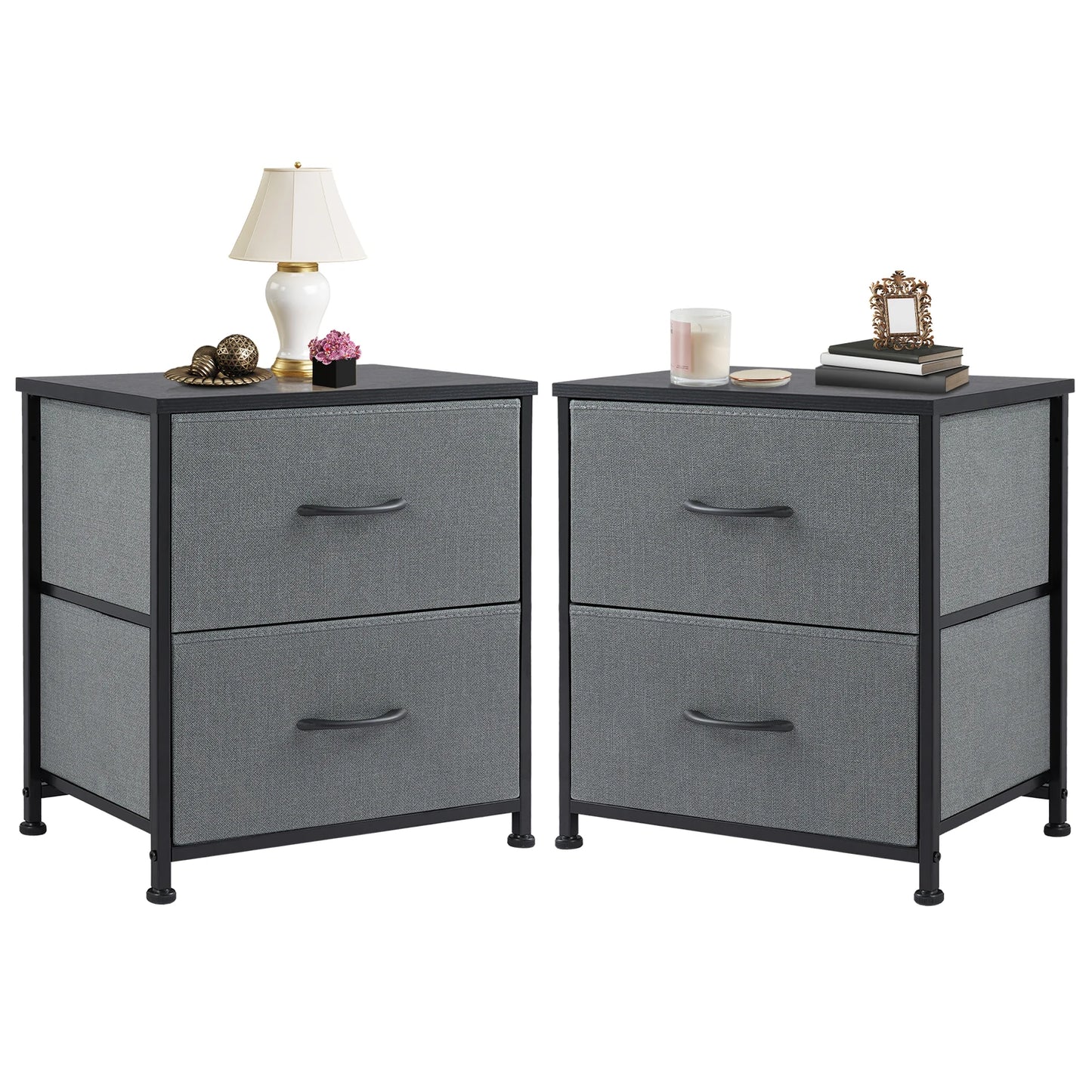 Nightstand Bedside Storage  2 Fabric Drawers Cabinet Furniture