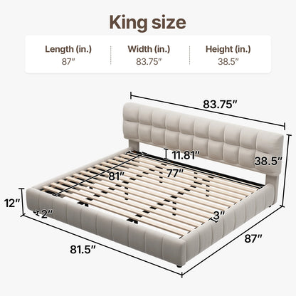 Queen Cloud Platform Bed with 38.5-inch Extra-Thick Soft Headboard, Cream