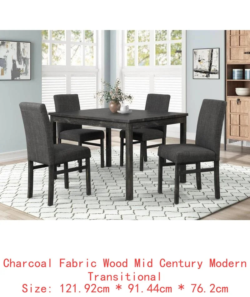 5-Piece Transitional Dining Set with 48" Wood Table