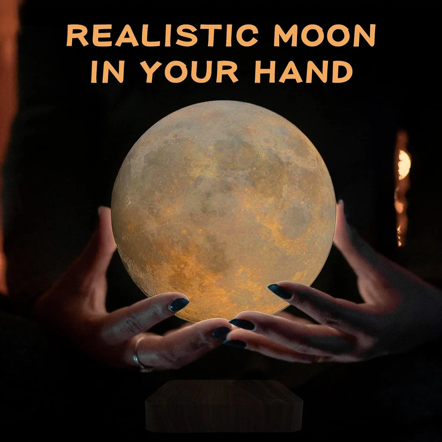 Magnetic Floating Rotating Moon Lamp with Wooden Base,