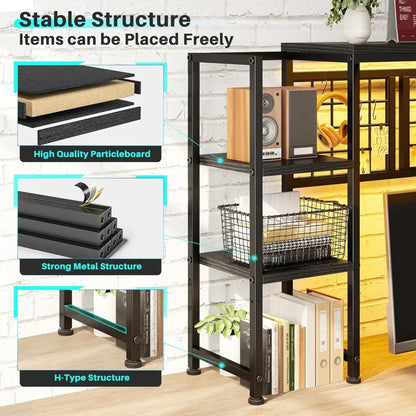 Desk Shelf with LED Light Strip, Adjustable 45.1" Desk Hutch