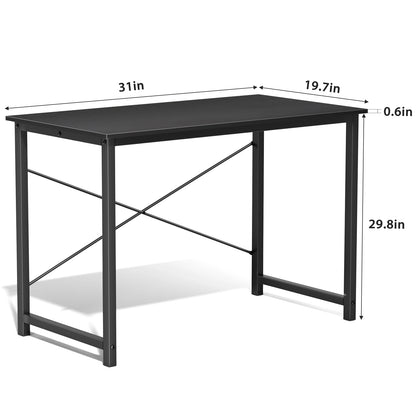 Computer Office Desk Compact Metal Frame Wood Tabletop Easy Assembly