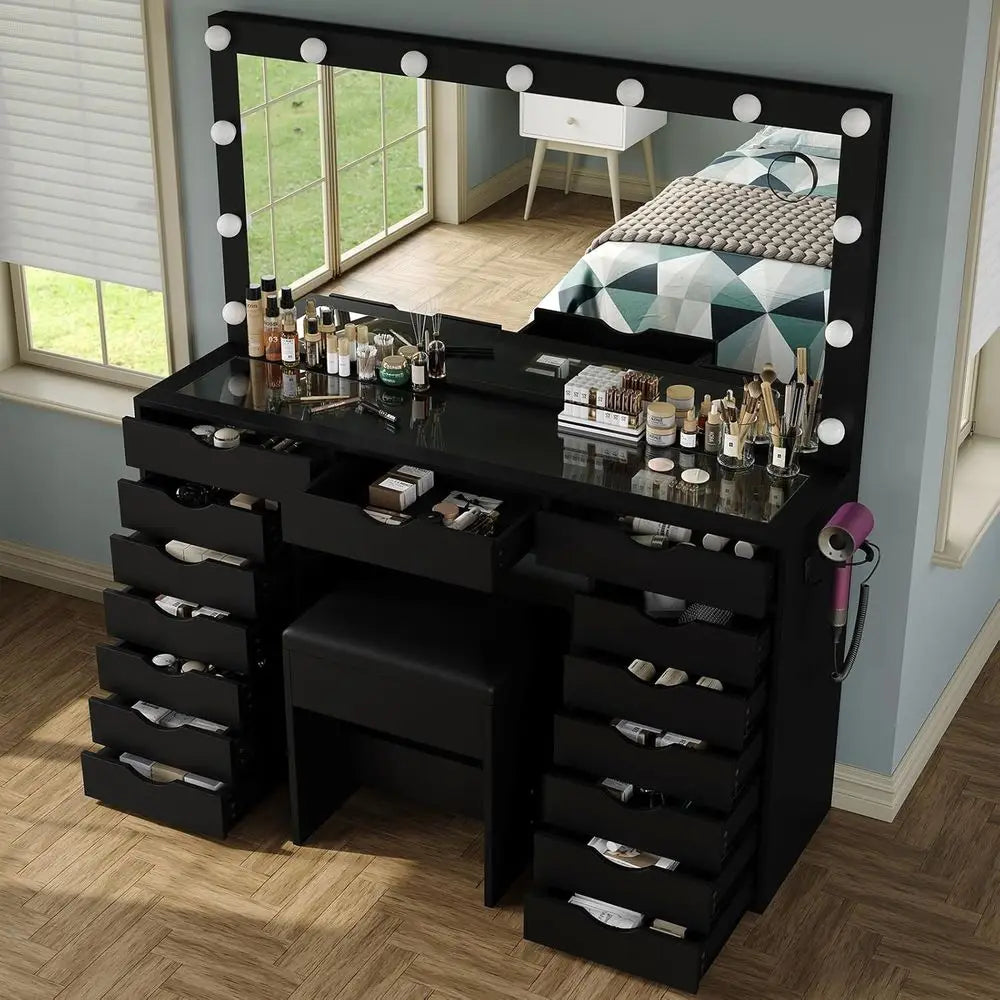 LED-Illuminated Makeup Desk with Adjustable Lighting,