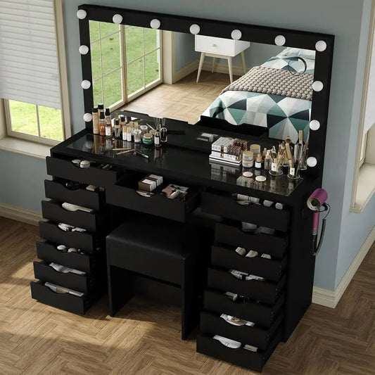 LED-Illuminated Makeup Desk with Adjustable Lighting,