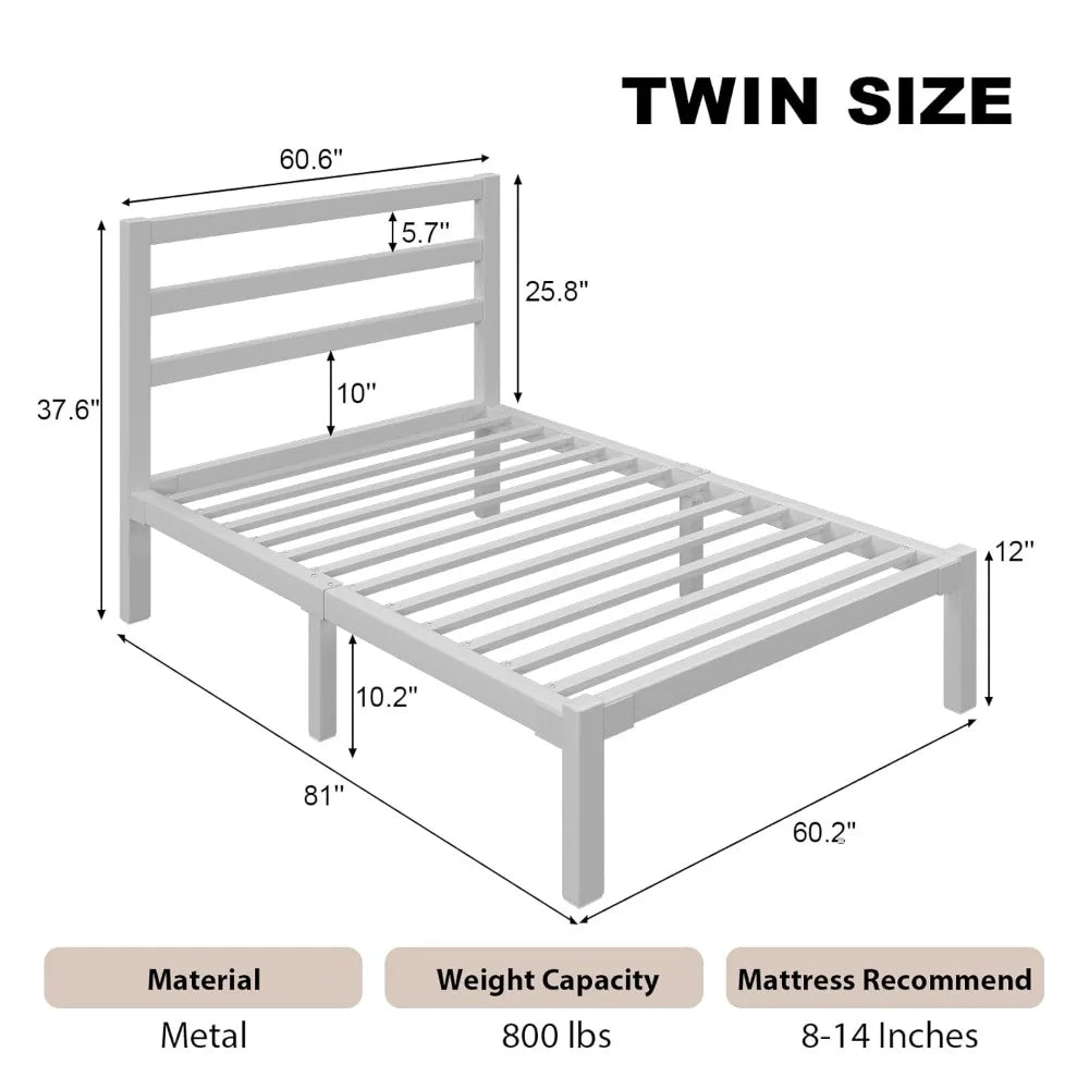 Bed Frame, Metal Platform with Headboard, Mattress Foundation