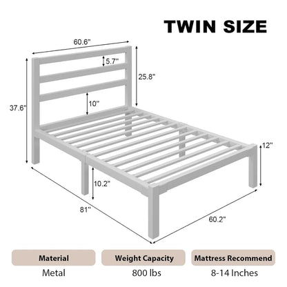 Bed Frame, Metal Platform with Headboard, Mattress Foundation
