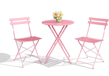 3Pcs Patio Bistro Set, Metal Frame Space-Saving Folding Table and Chairs