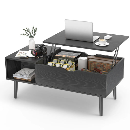 Lift Top Coffee Table 39.37"x19.7" Tea Wood Adjustable Storage