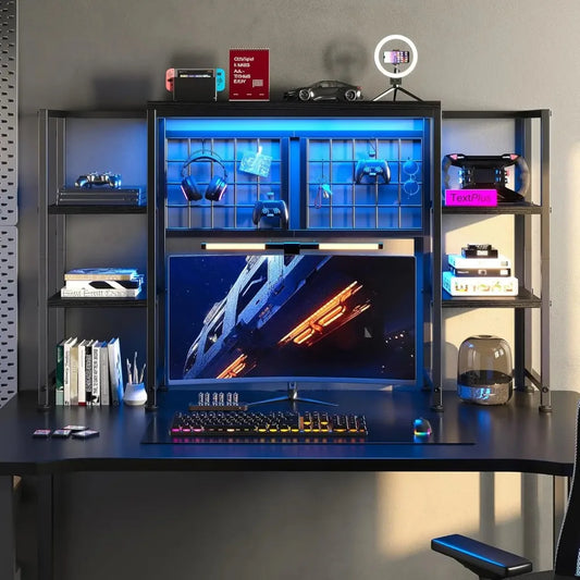 Desk Shelf with LED Light Strip, Adjustable 45.1" Desk Hutch