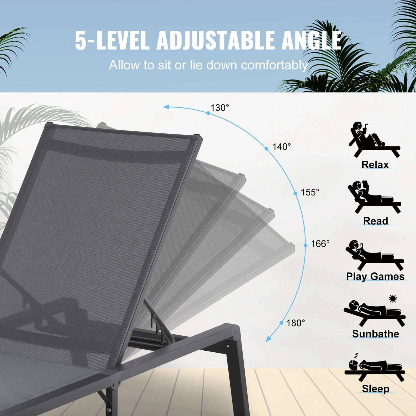 Chaise Lounge Chair Outdoor Aluminum Folding Pool Lounge Recliner