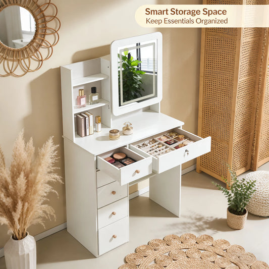 Modern Makeup Vanity Desk with Drawers & Mirror,