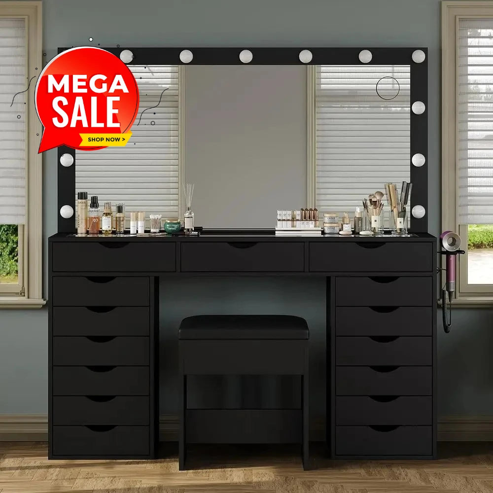 LED-Illuminated Makeup Desk with Adjustable Lighting,