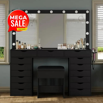 LED-Illuminated Makeup Desk with Adjustable Lighting,