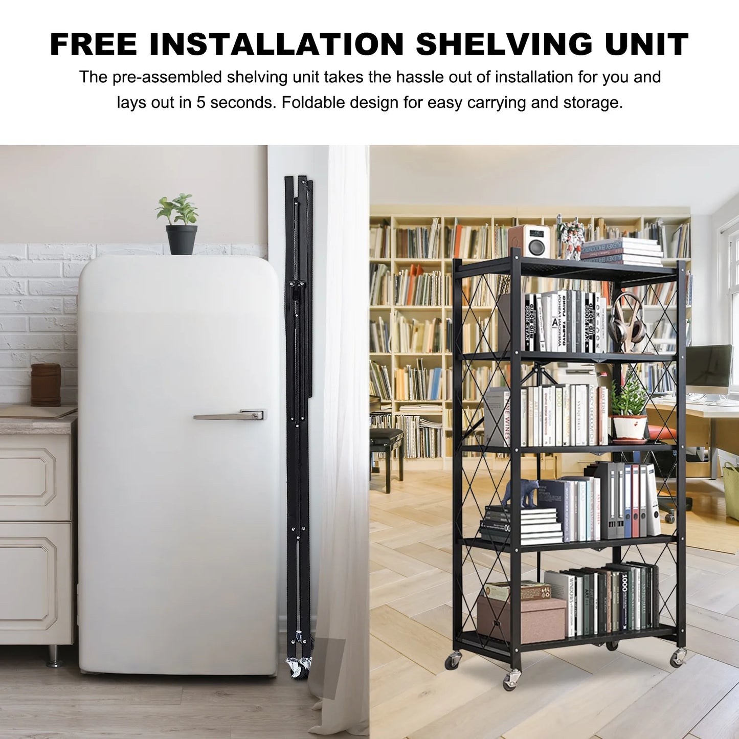 Storage Shelving 5-Tier With Wheel Unit Metal Shelf Adjustable